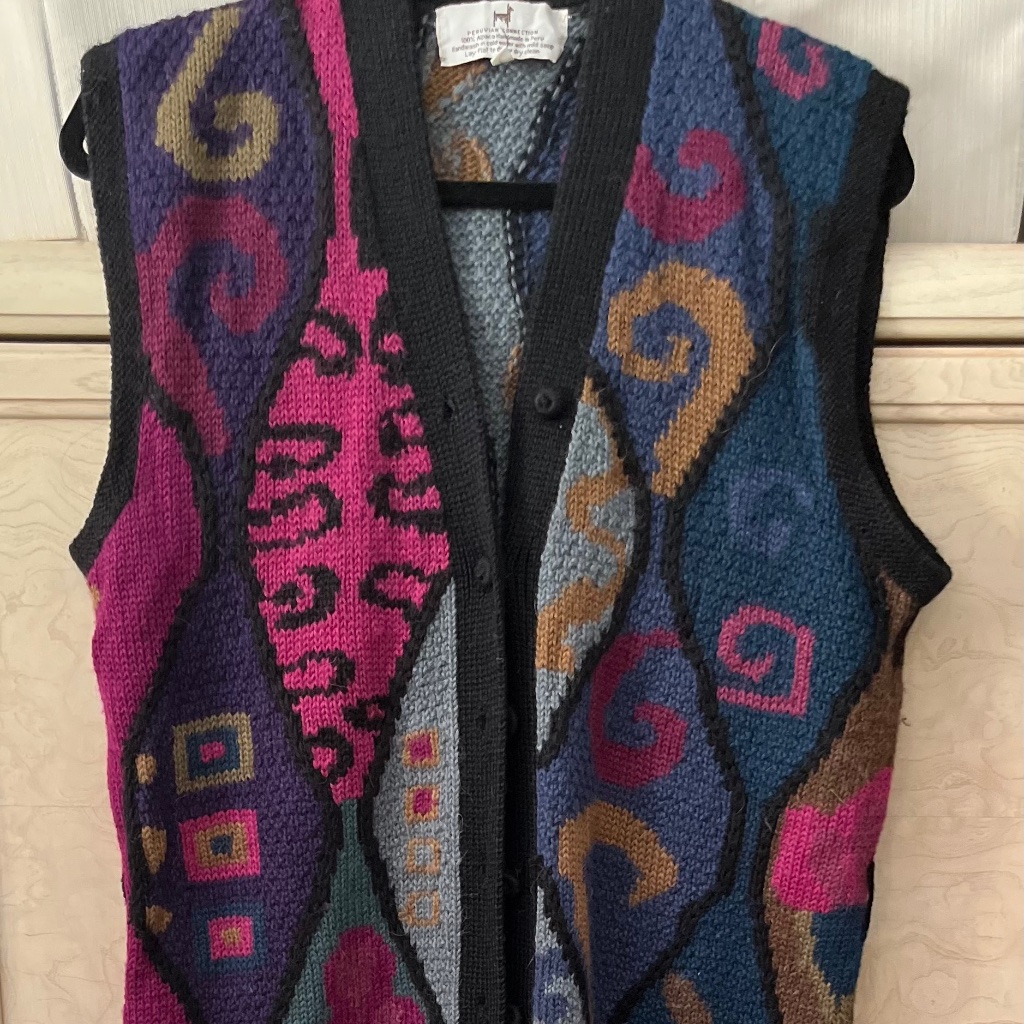 Peruvian Connection L Maxi Alpaca Hand Knit Sweater Vest